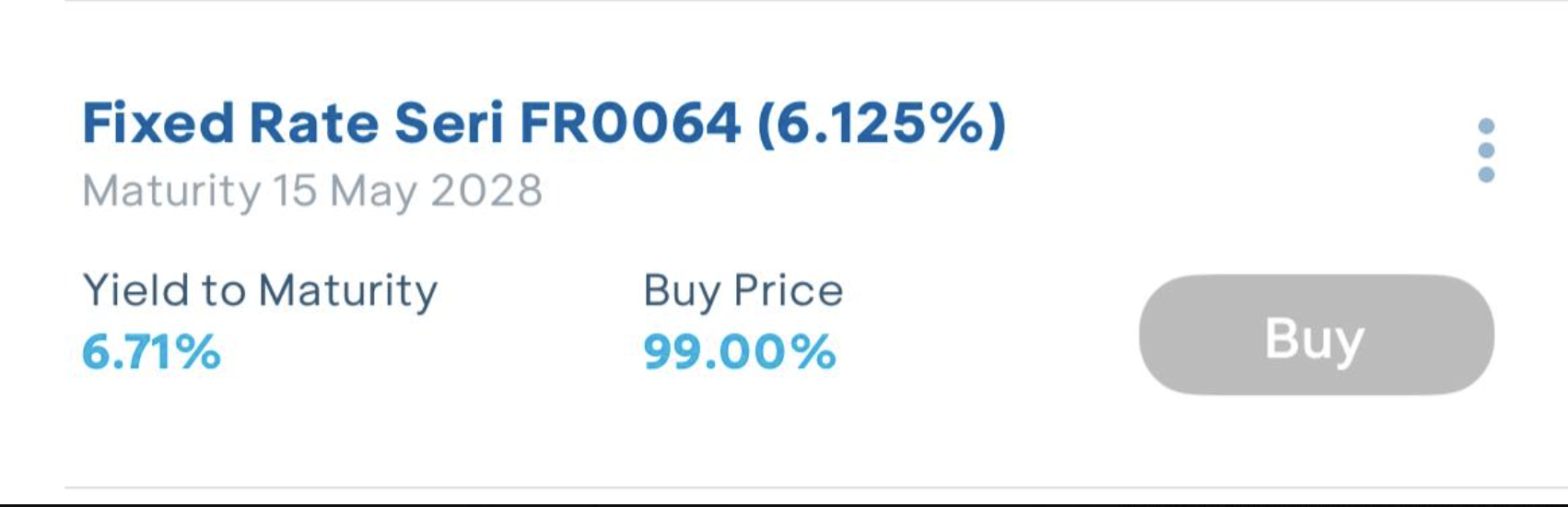 FR0064, kupon 6.125%, jatuh tempo 15 Mei 2028, YTM 6.71%, harga beli 99.00%