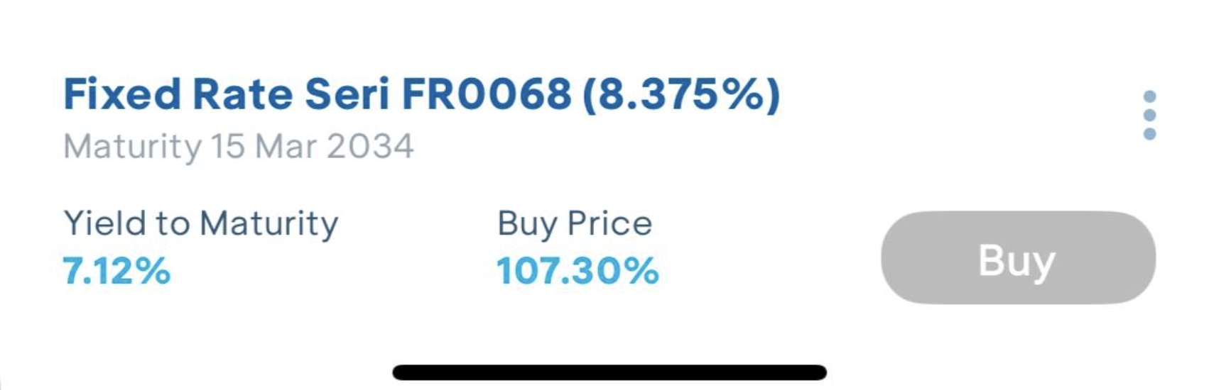 FR0068, kupon 8.375%, jatuh tempo 15 Maret 2034, YTM 7.12%, harga beli 107.30%