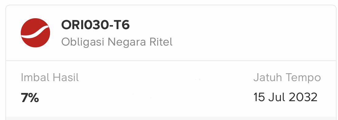 ORI030-T6, imbal hasil 7%, jatuh tempo 15 Jul 2032